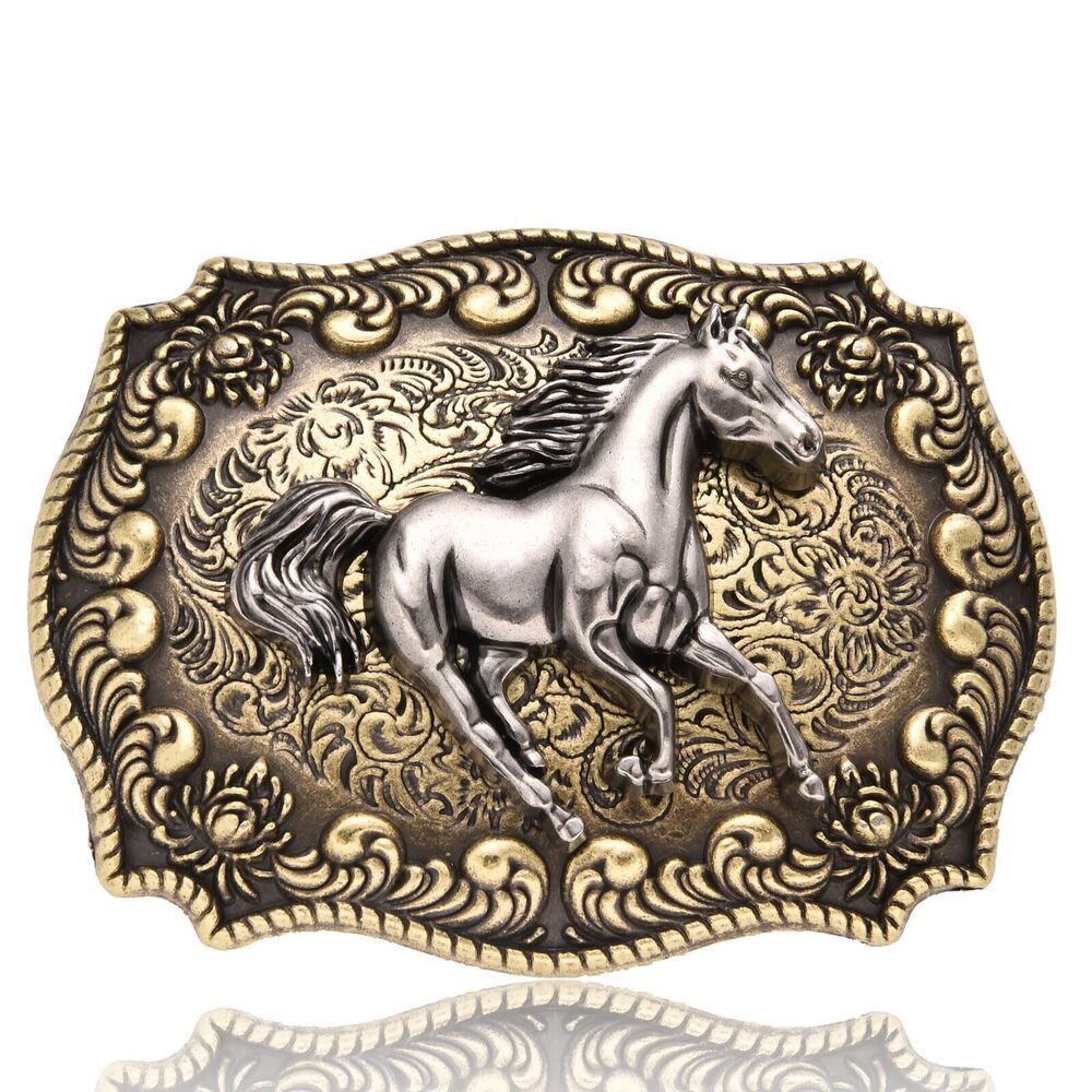 8652 Running Horse Belt Buckle , Western Cowboy Vintage Long Horn Bull Belt